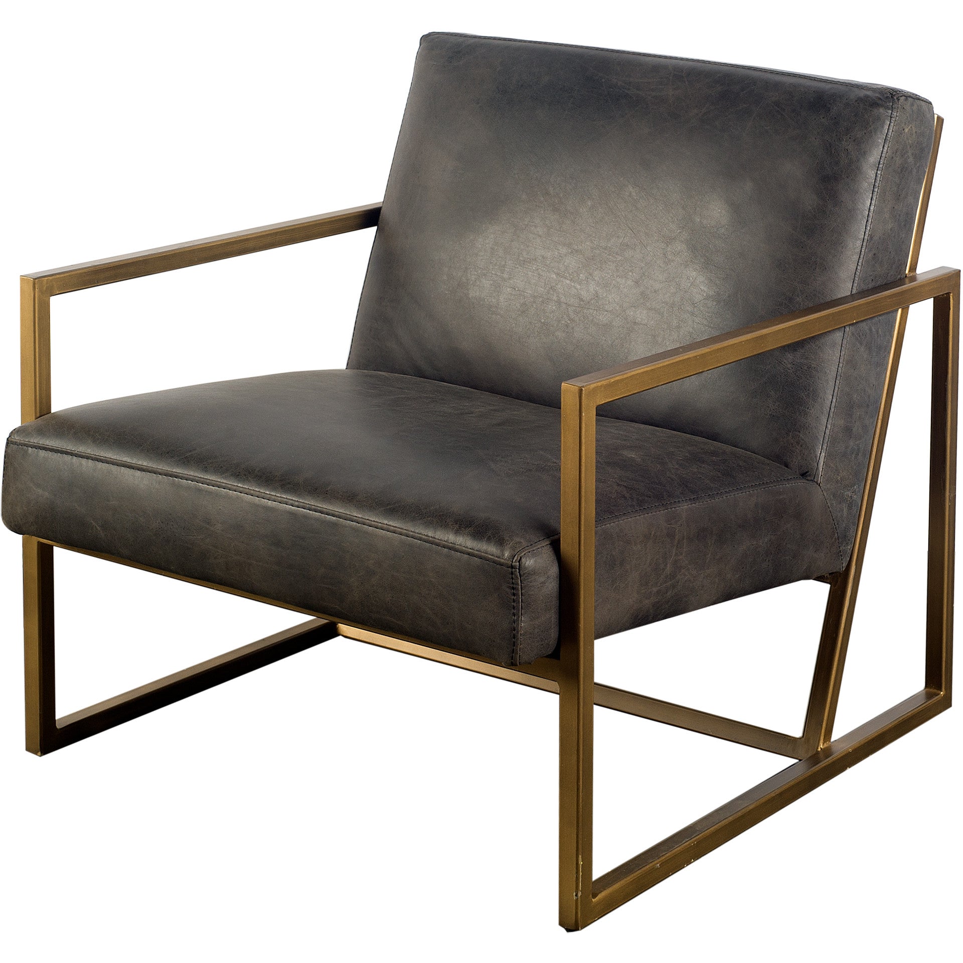 Black Leather Seat Accent Chair With Gold Metal Frame