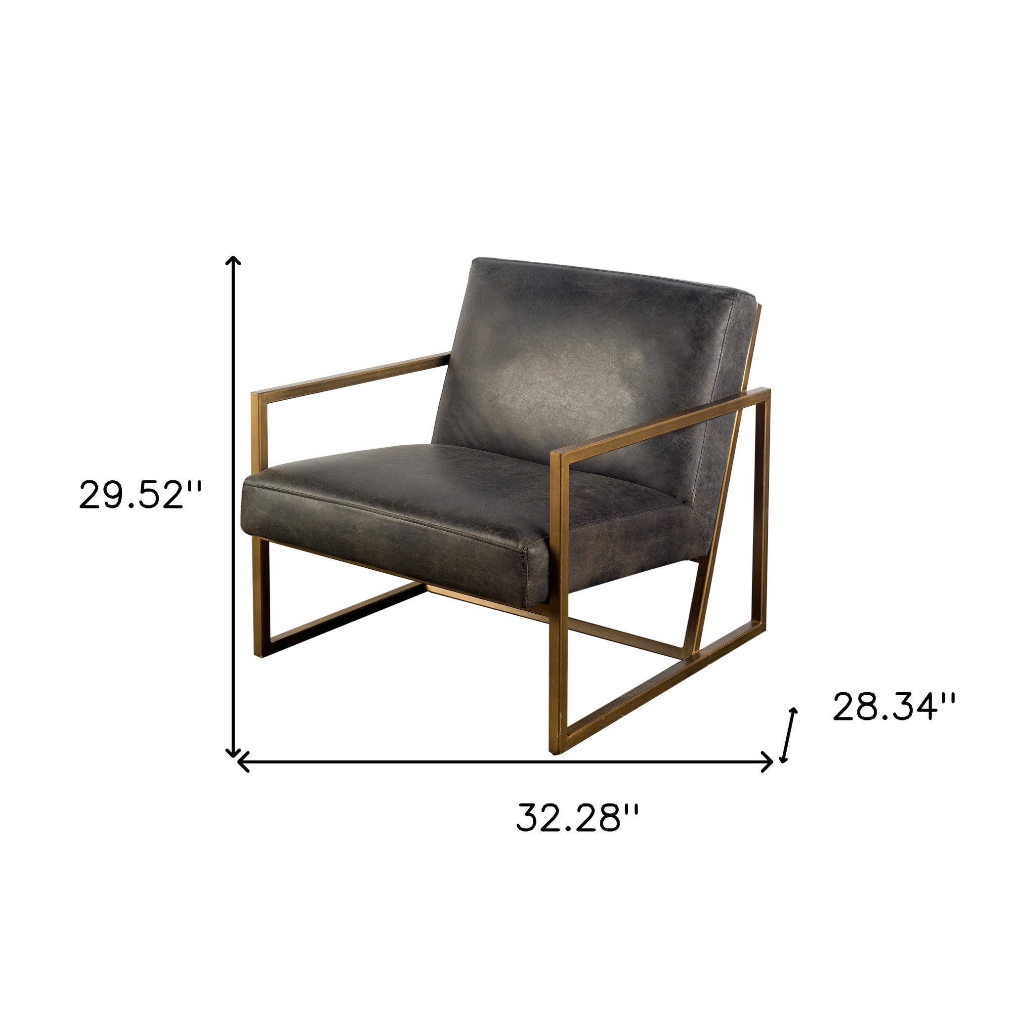 Black Leather Seat Accent Chair With Gold Metal Frame