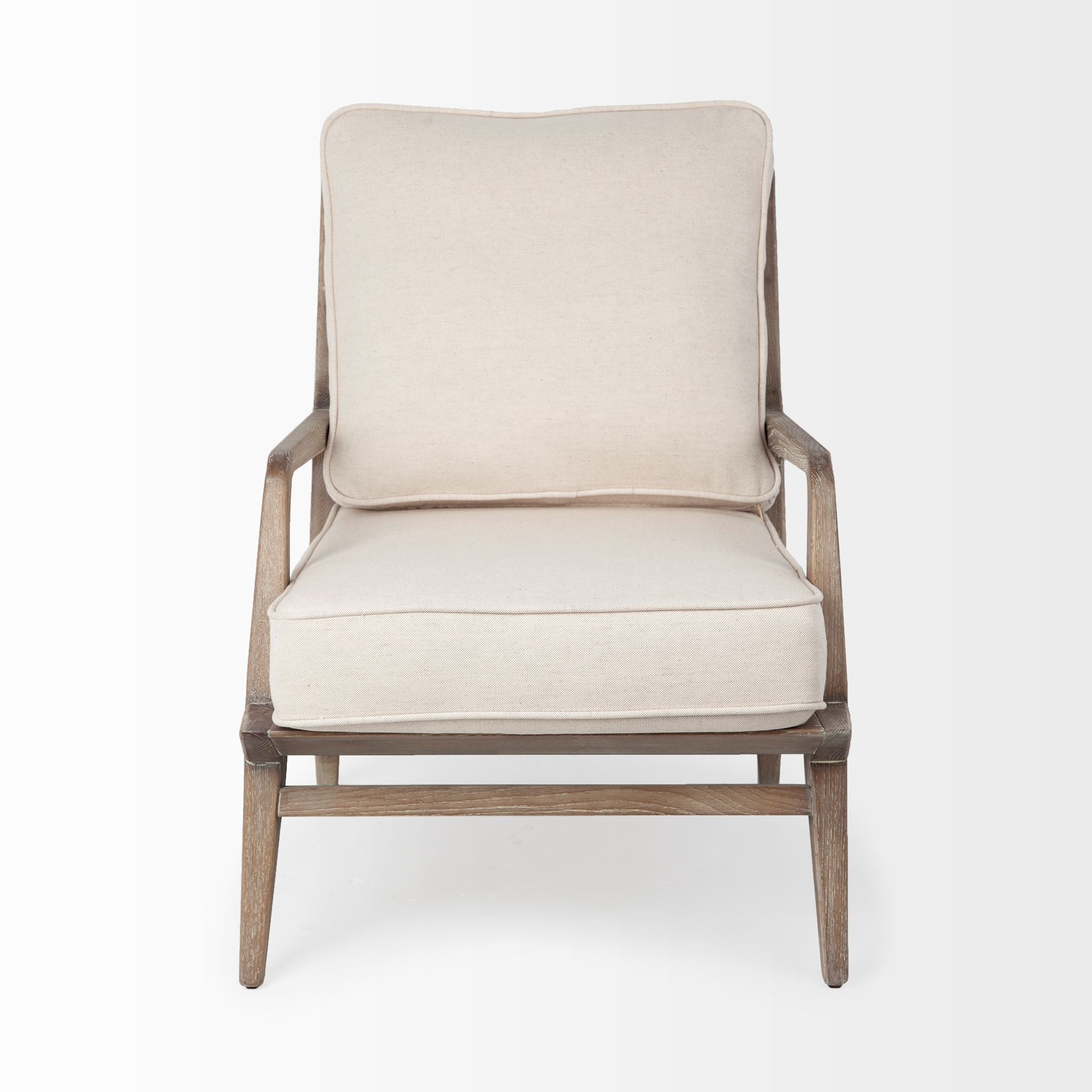 Off White Fabric Seat Accent Chair With Ash Wood Frame