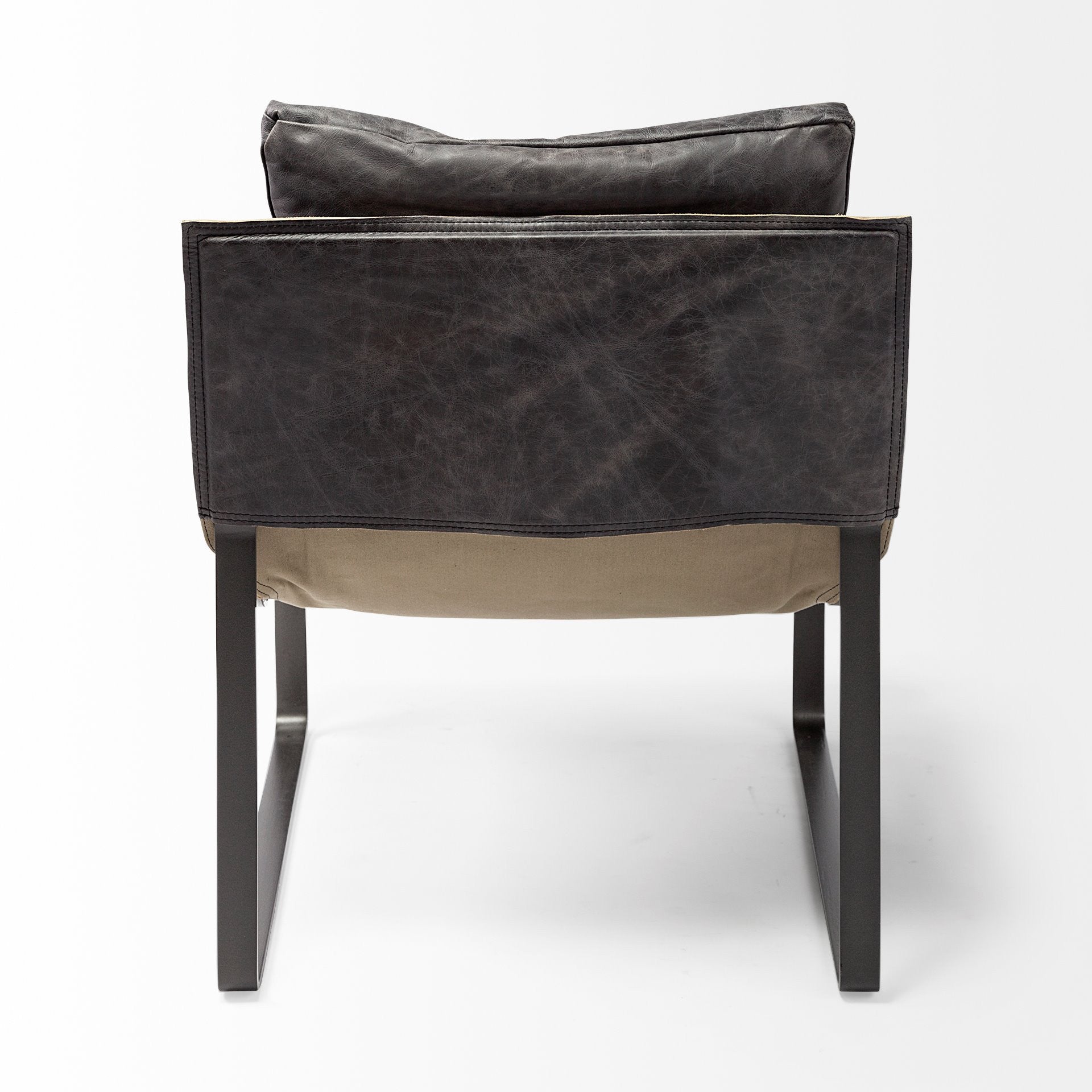 35" Black Leather Distressed Arm Chair