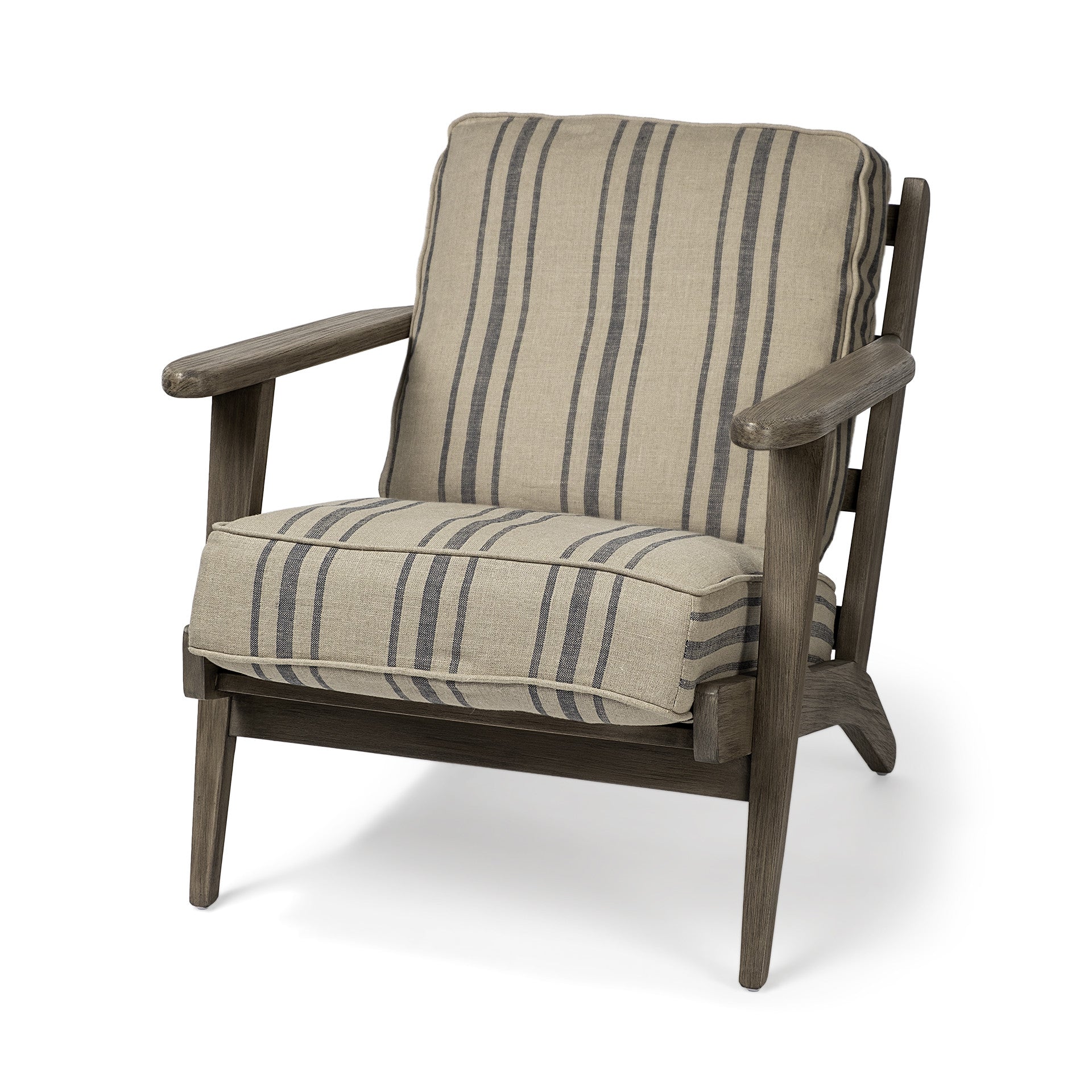 31" Beige Gray and Brown Fabric Striped Lounge Chair