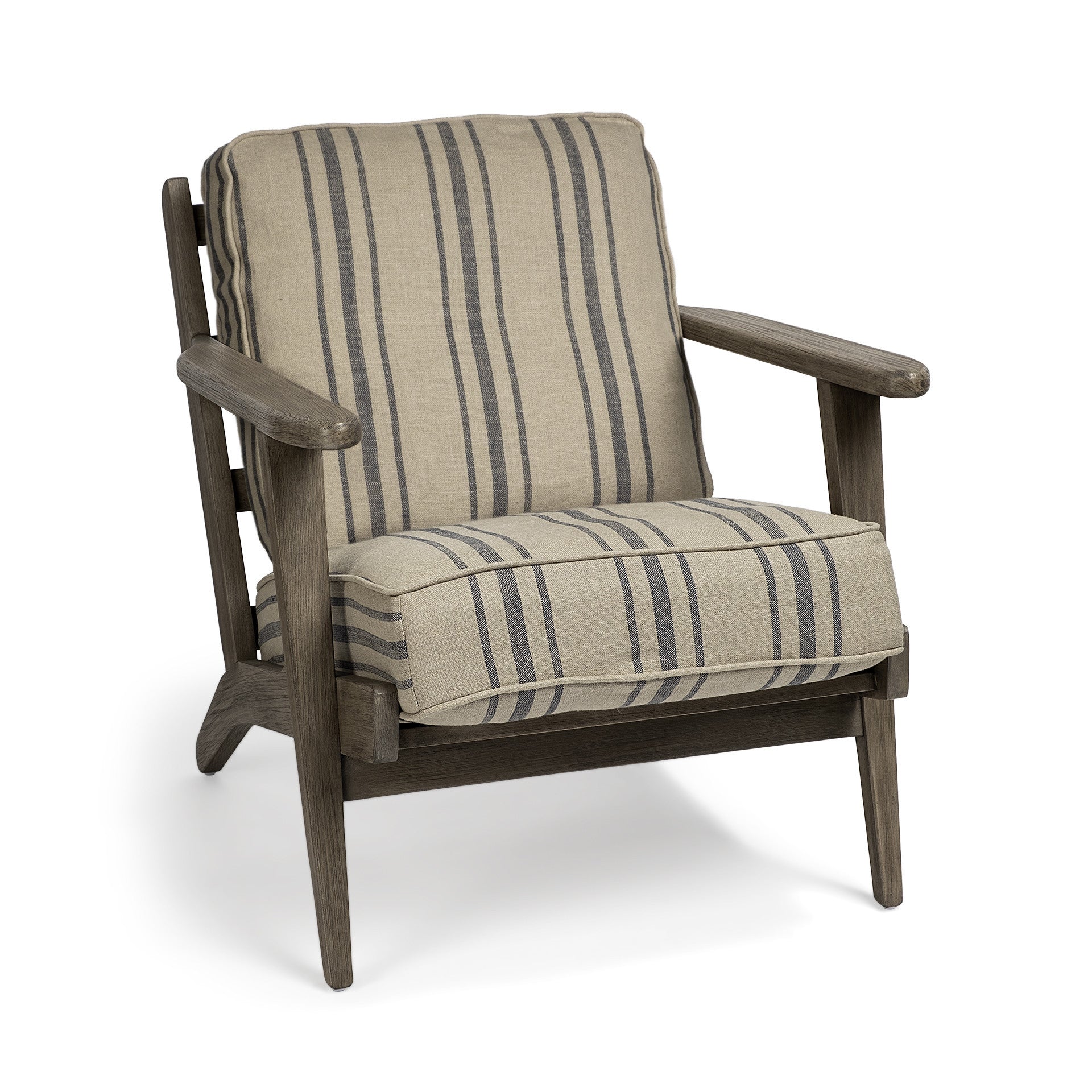 31" Beige Gray and Brown Fabric Striped Lounge Chair