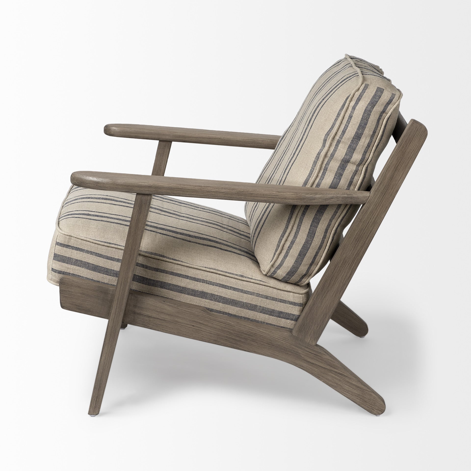 31" Beige Gray and Brown Fabric Striped Lounge Chair