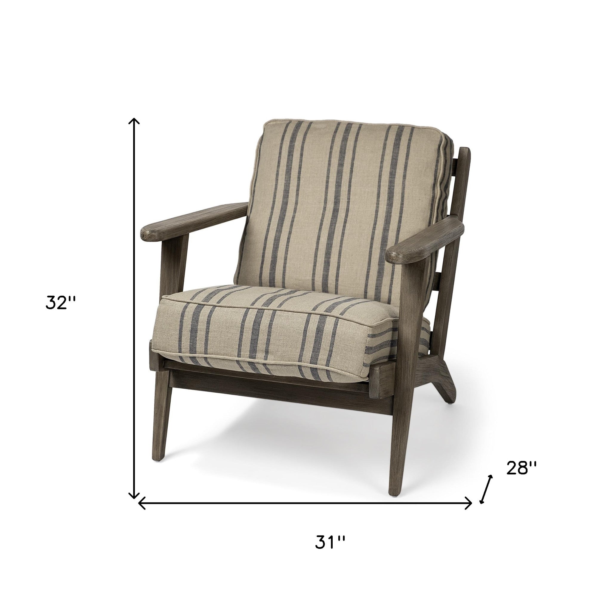 31" Beige Gray and Brown Fabric Striped Lounge Chair