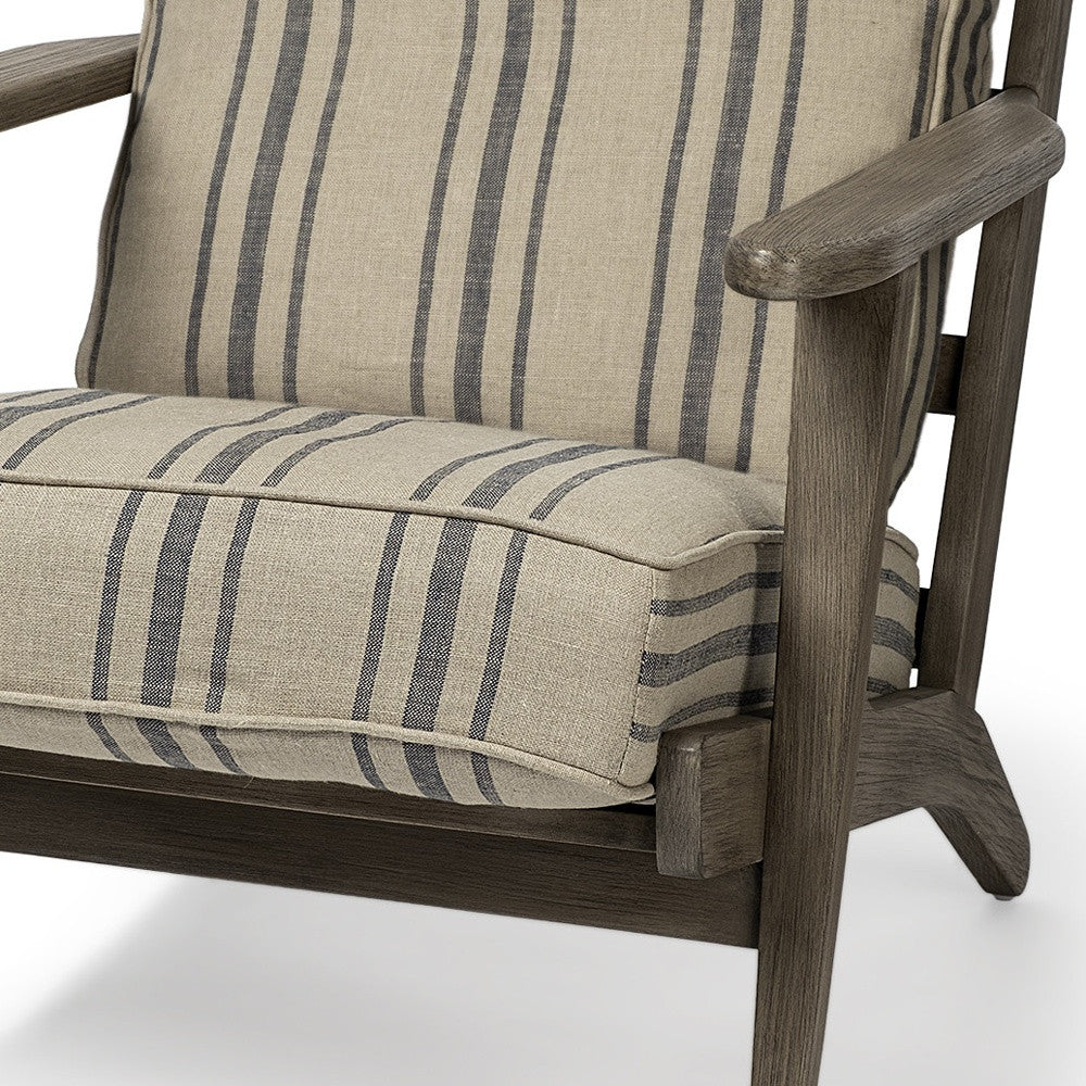 31" Beige Gray and Brown Fabric Striped Lounge Chair