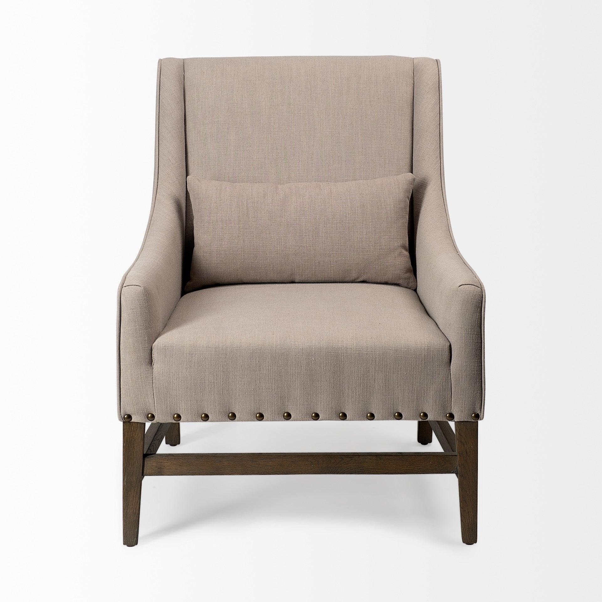 30" Gray and Beige Fabric and Solid Wood Wingback Chair