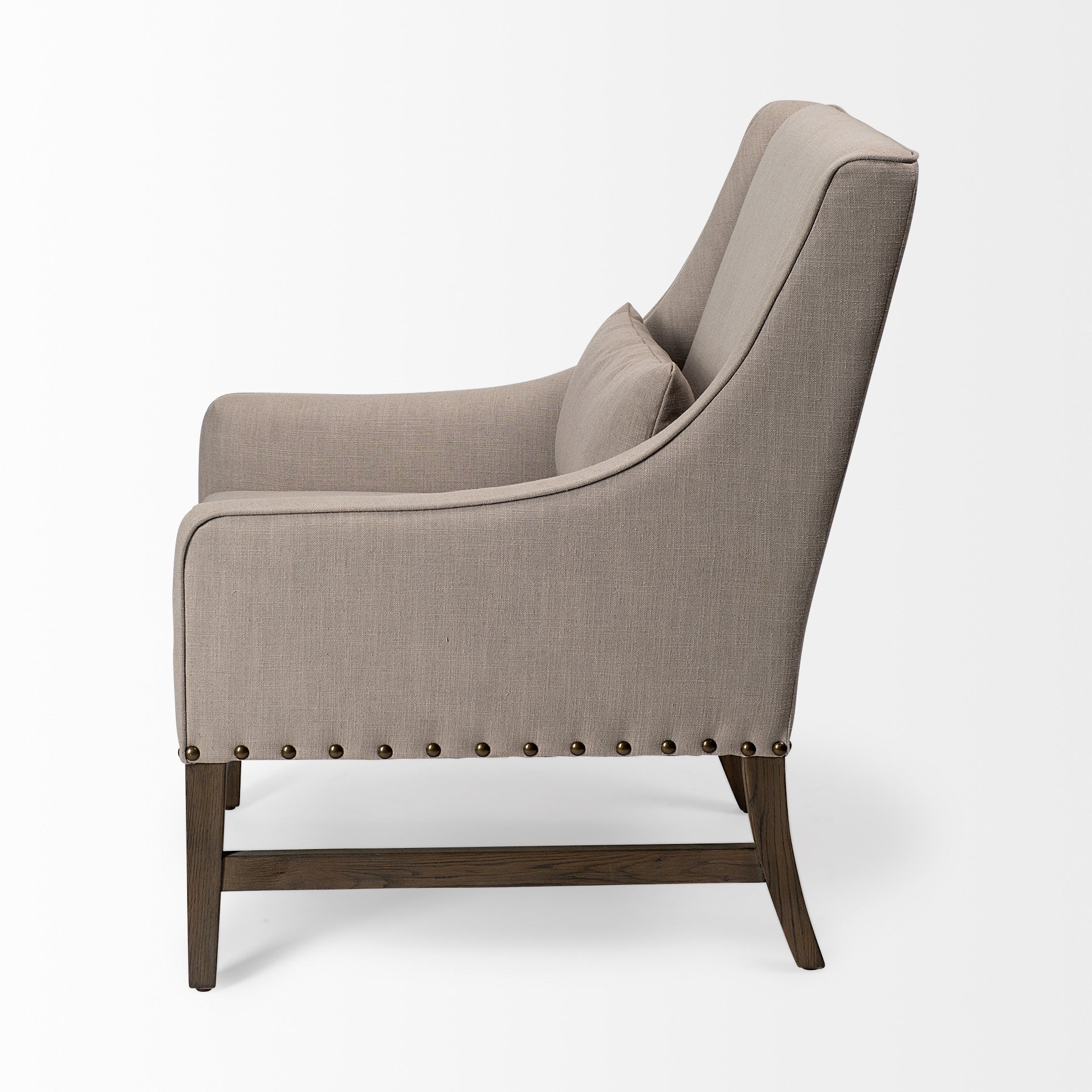 30" Gray and Beige Fabric and Solid Wood Wingback Chair