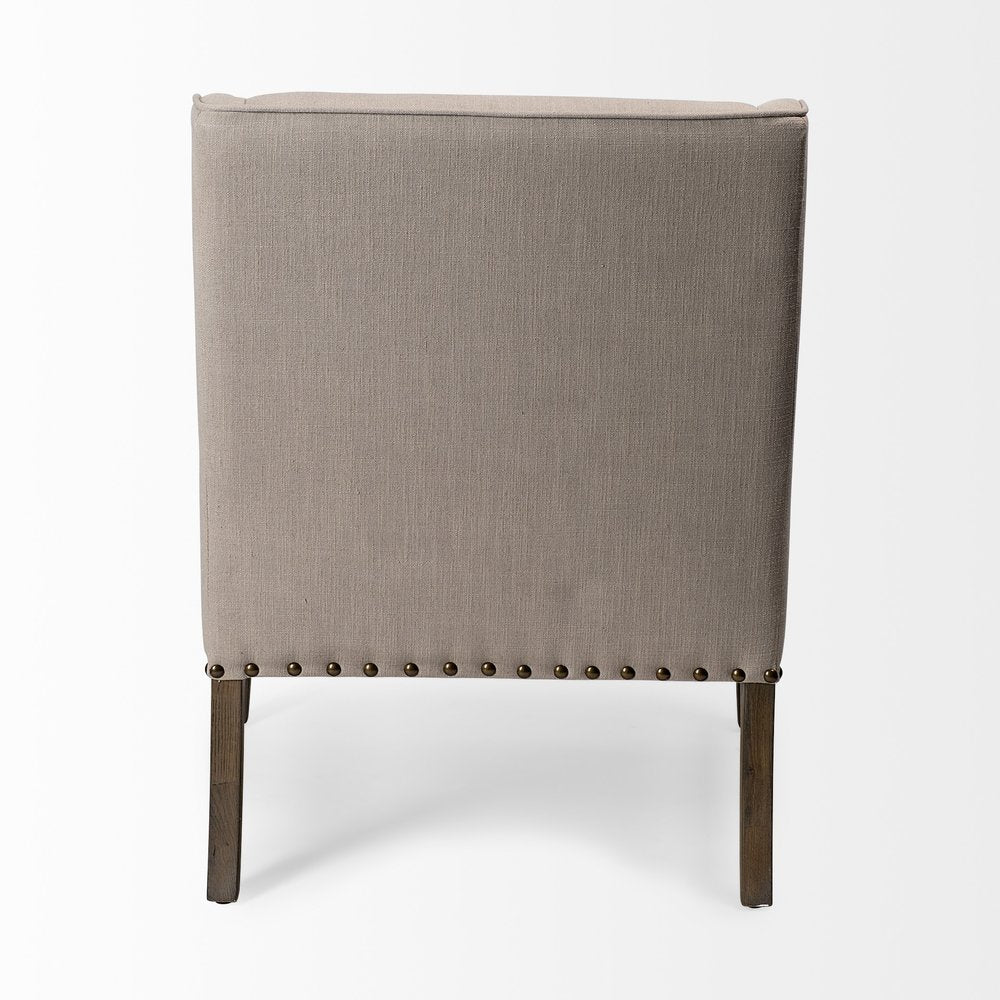 30" Gray and Beige Fabric and Solid Wood Wingback Chair