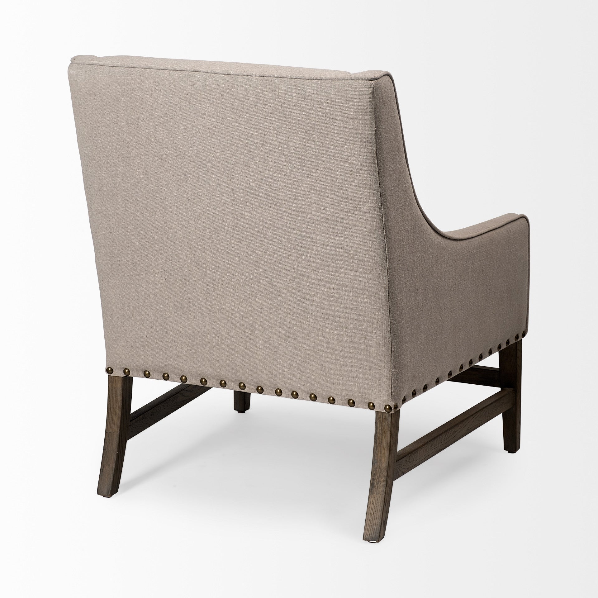 30" Gray and Beige Fabric and Solid Wood Wingback Chair