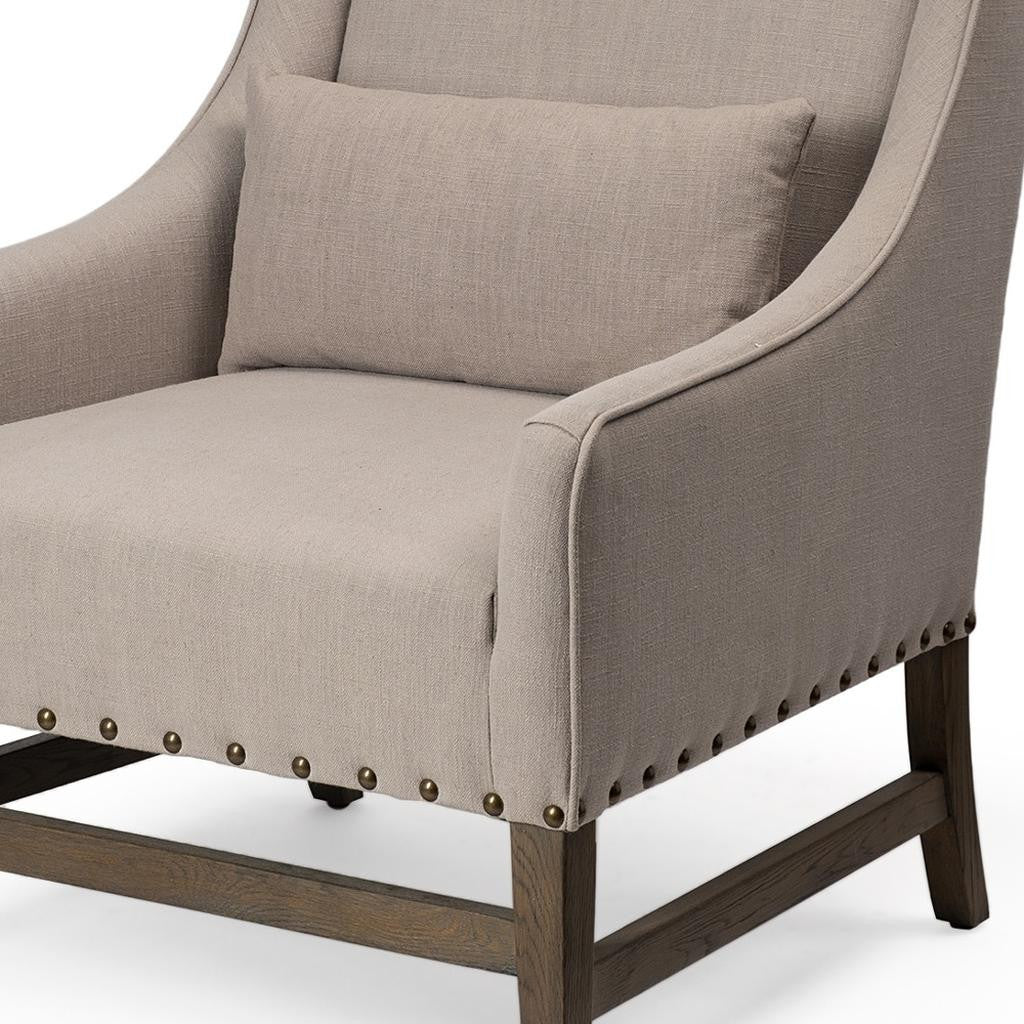 30" Gray and Beige Fabric and Solid Wood Wingback Chair