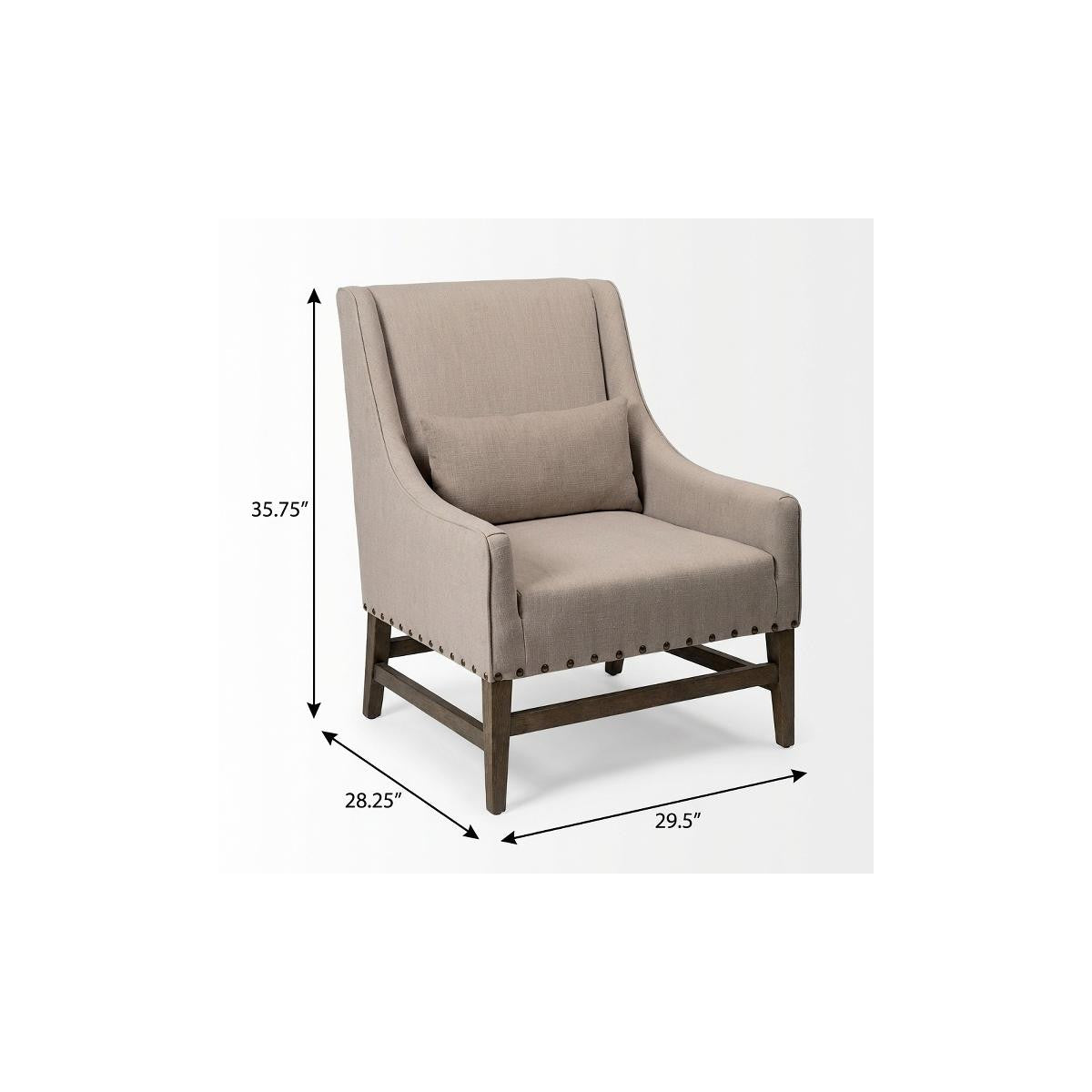 30" Gray and Beige Fabric and Solid Wood Wingback Chair