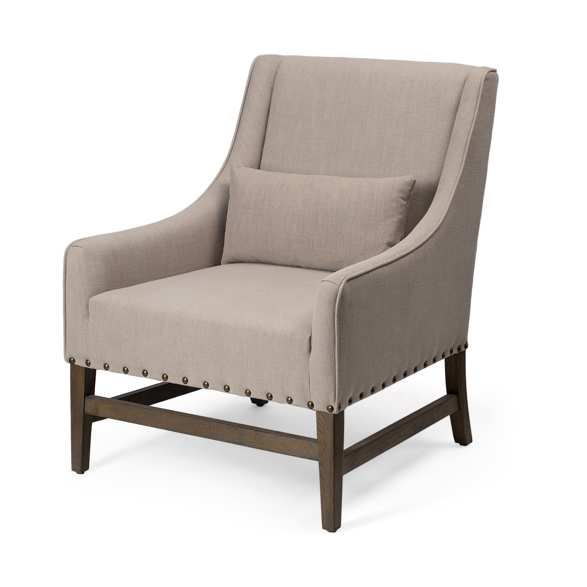 30" Gray and Beige Fabric and Solid Wood Wingback Chair