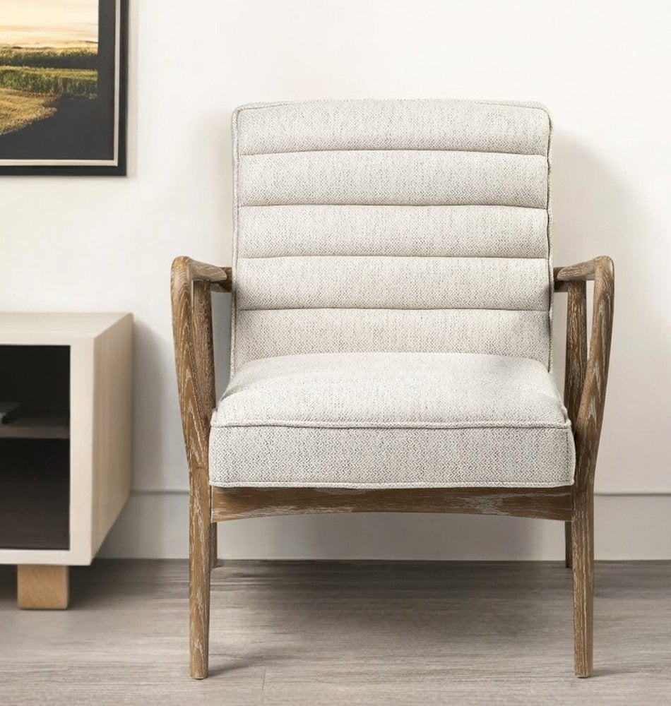 28" Cream and Brown Fabric Lounge Chair