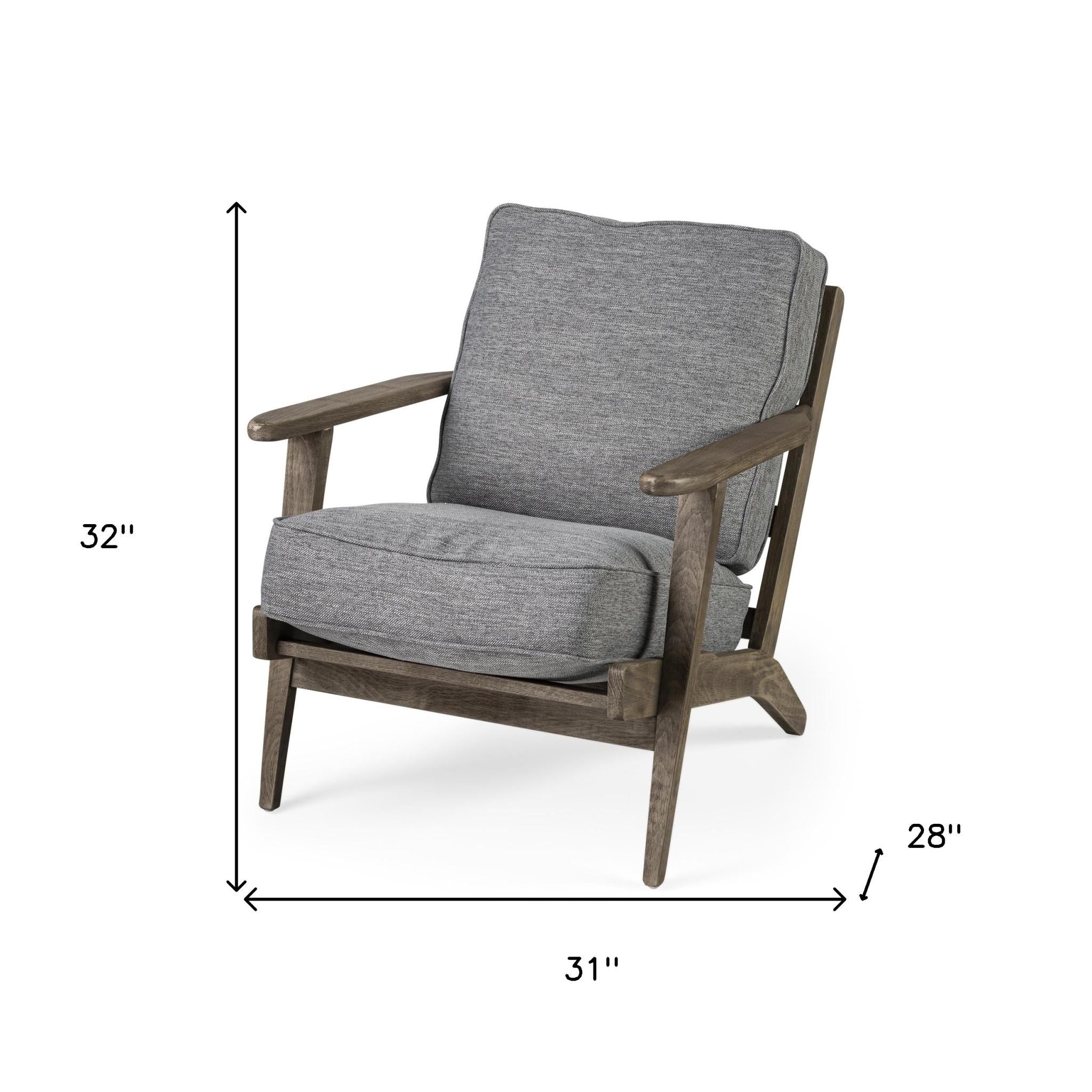 31" Gray and Brown Fabric Cushions And Wood Lounge Chair