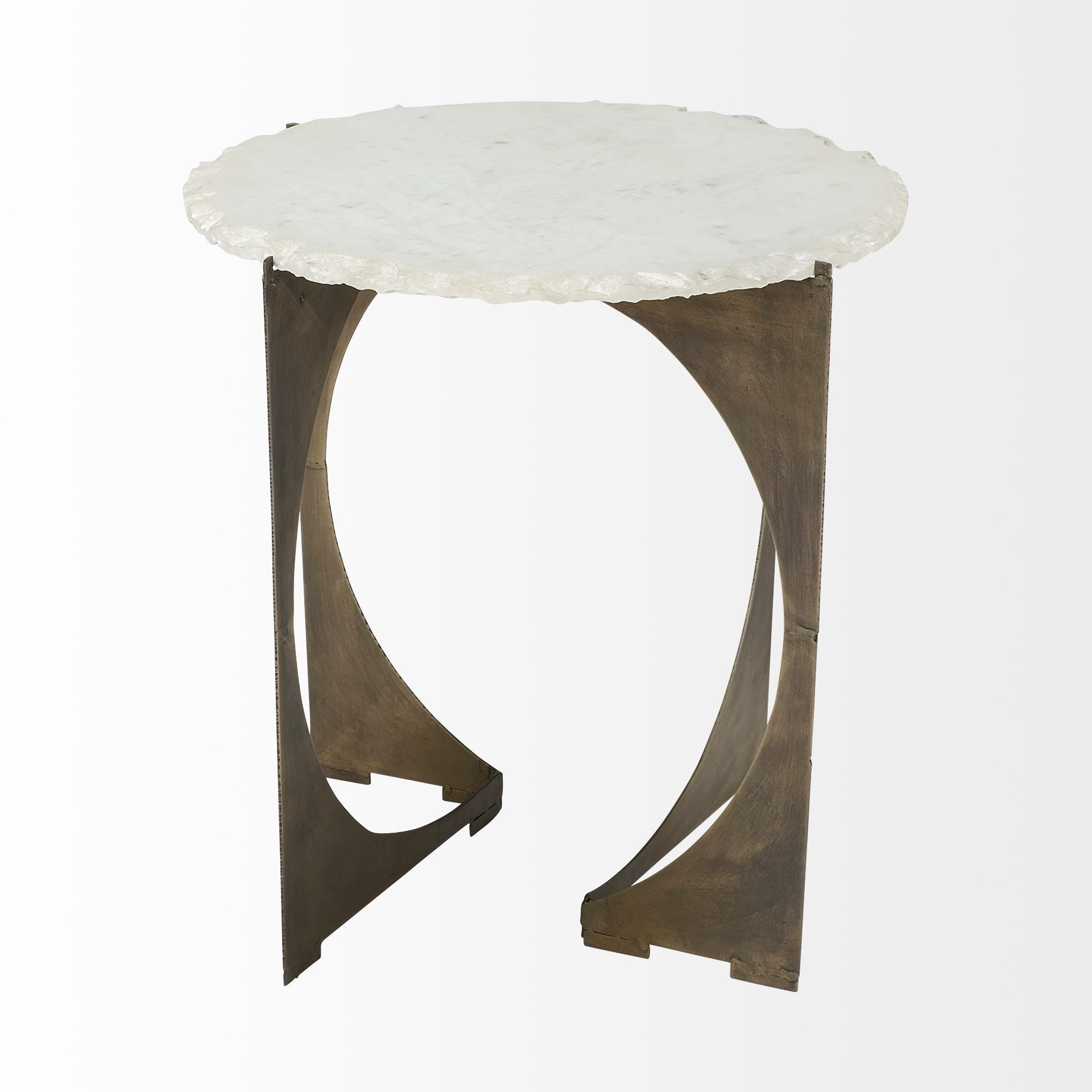 21" Brown And White Marble Round End Table