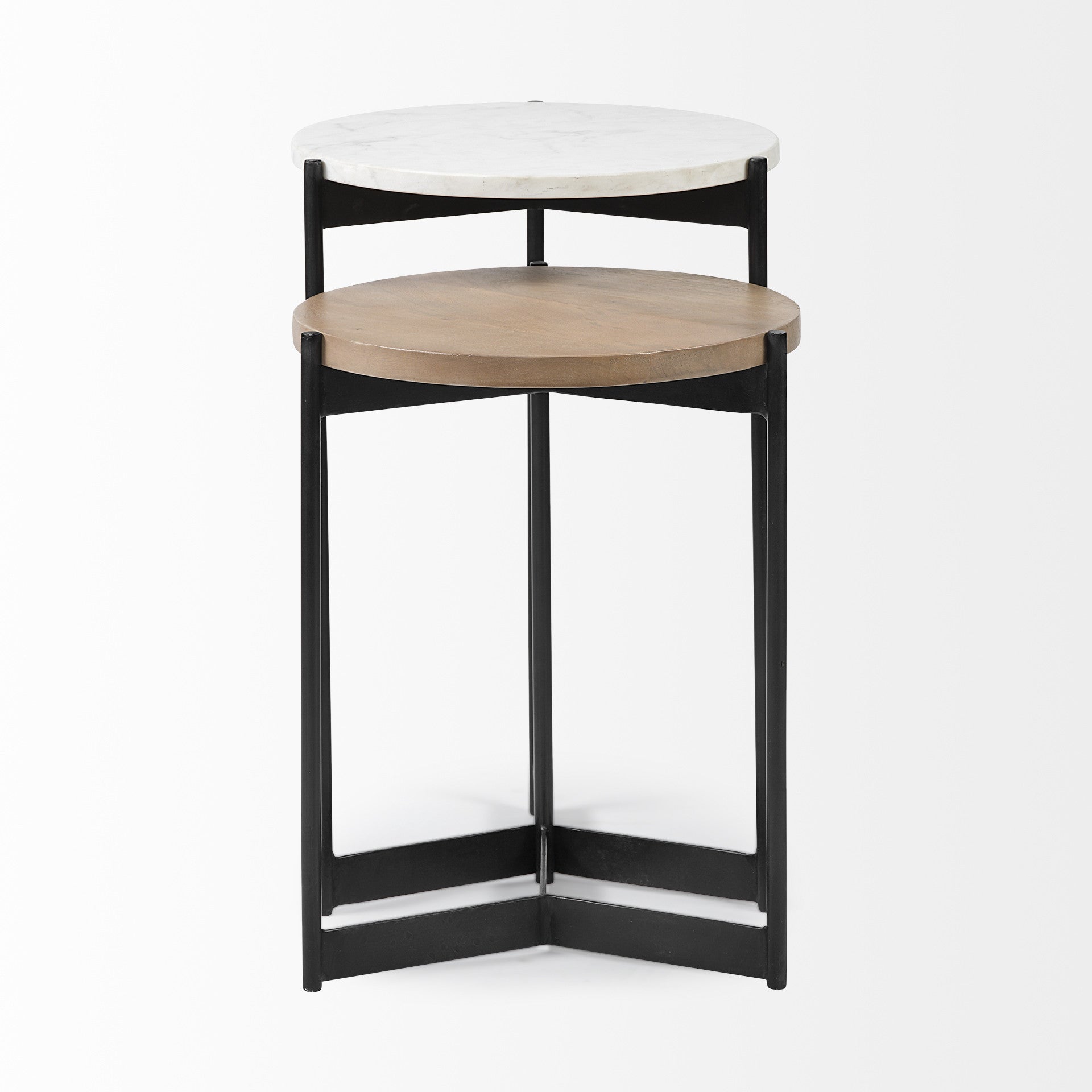 24" Brown And White Glass Round End Table