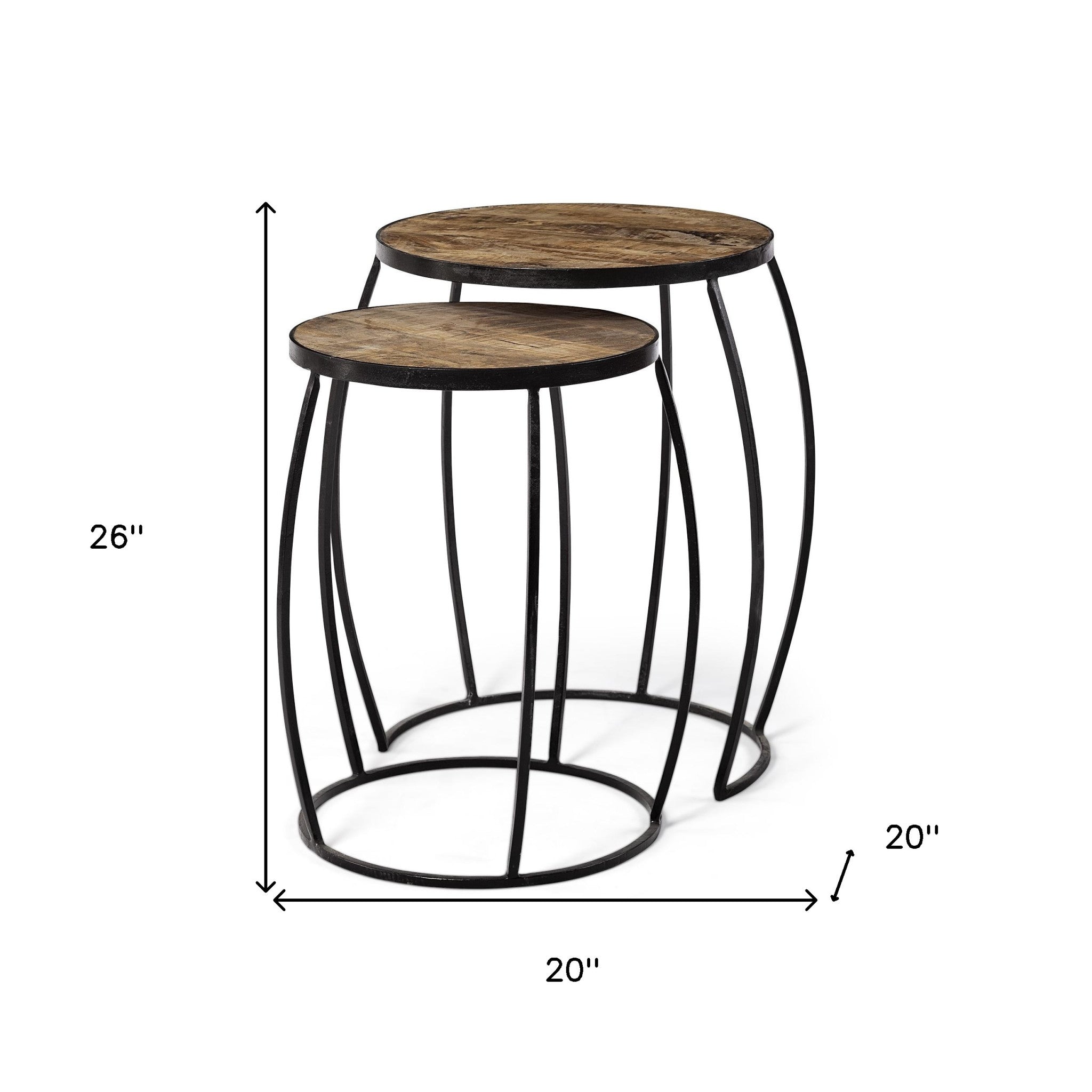 Set of Two 26" Black And Brown Solid Wood Round End Table
