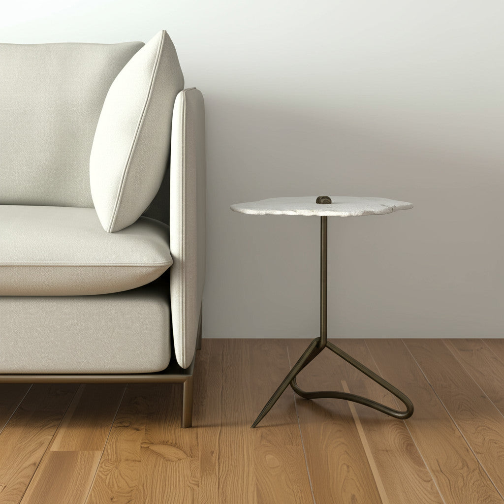 23" Gold And White Marble End Table
