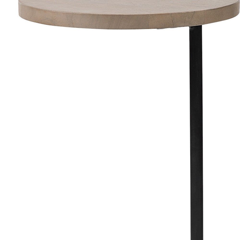 Brown Wood Round Top Accent Table With Black Iron Base