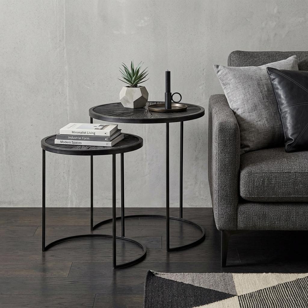 Set of Two 20" Black Round End Table