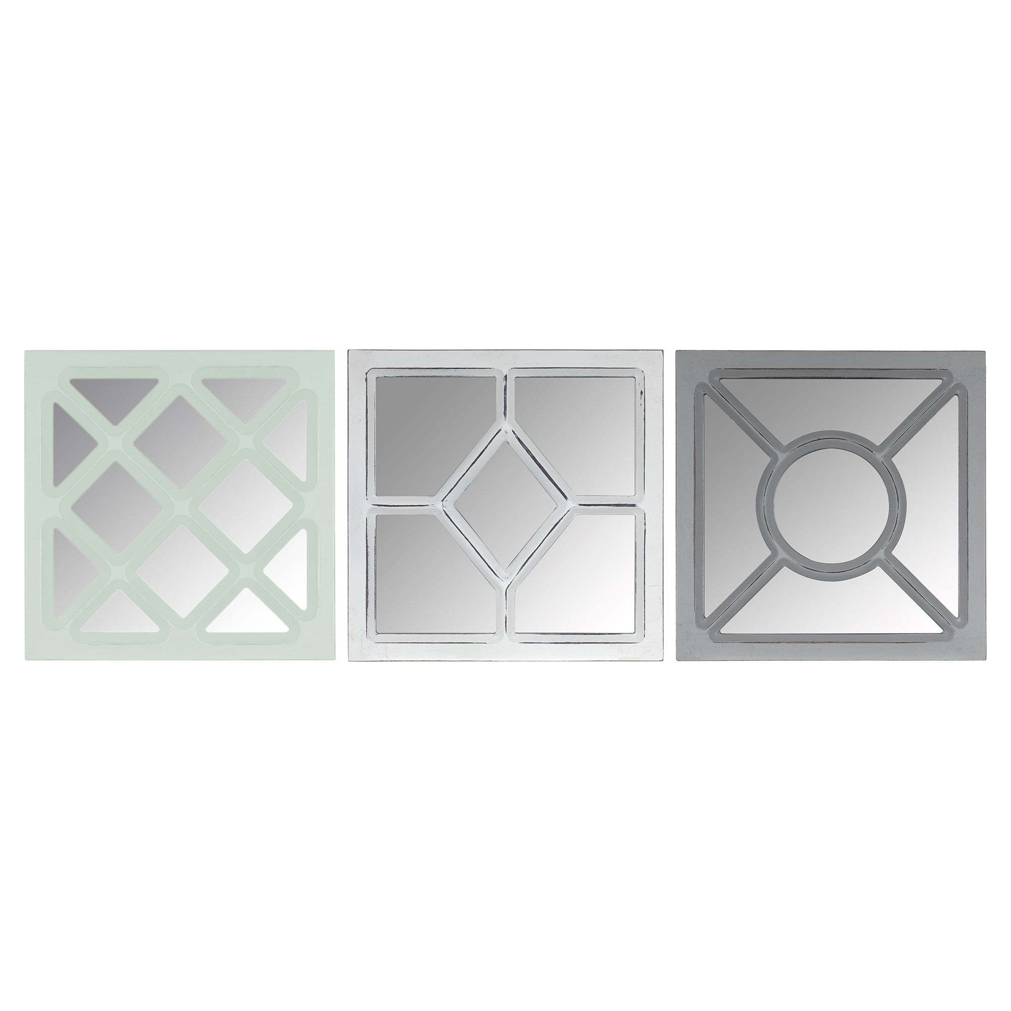 Set of Three White Square Framed Mirror Set