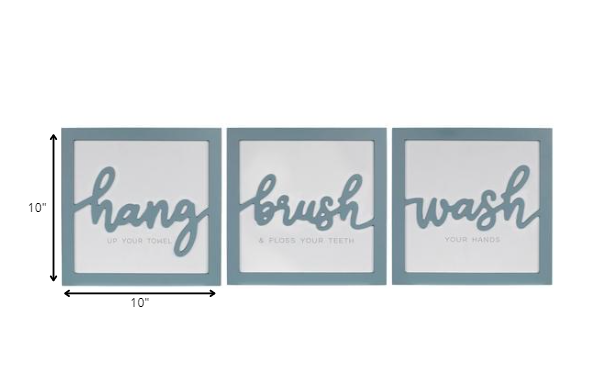 Set Of 3 Blue Hang Brush Wash Framed Wall Art