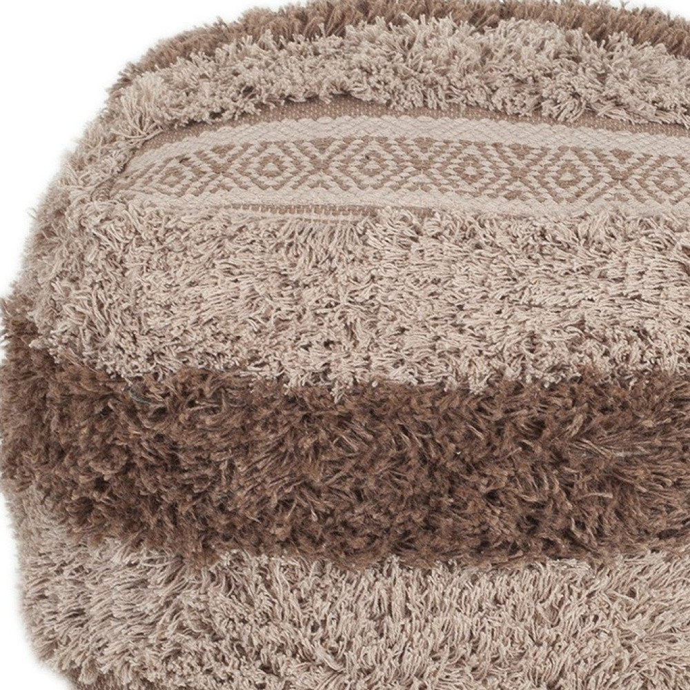 18" Beige Striped Pouf Ottoman