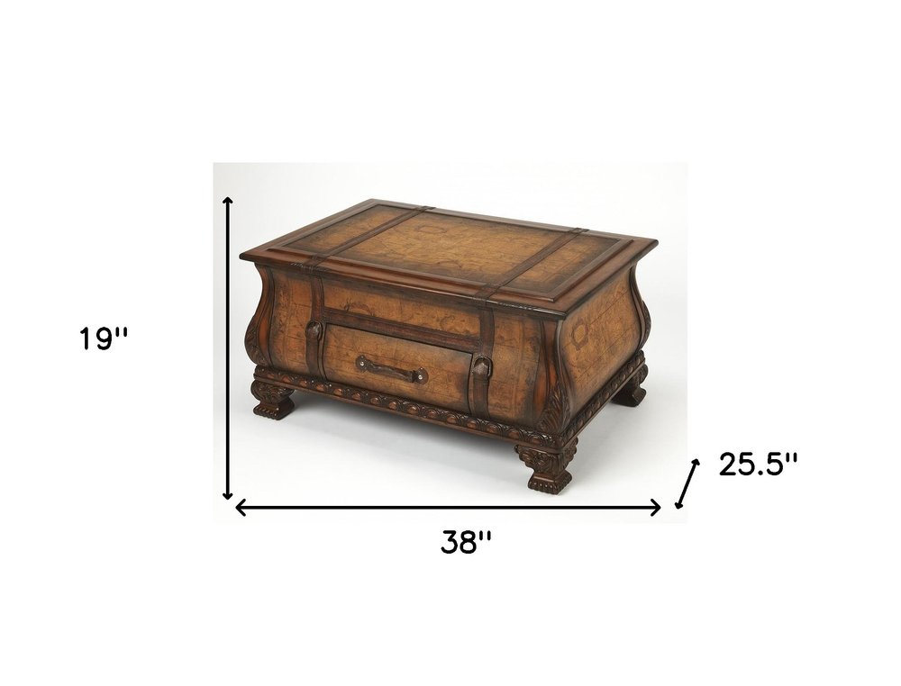 38" Brown Wood Coffee Table With Drawer