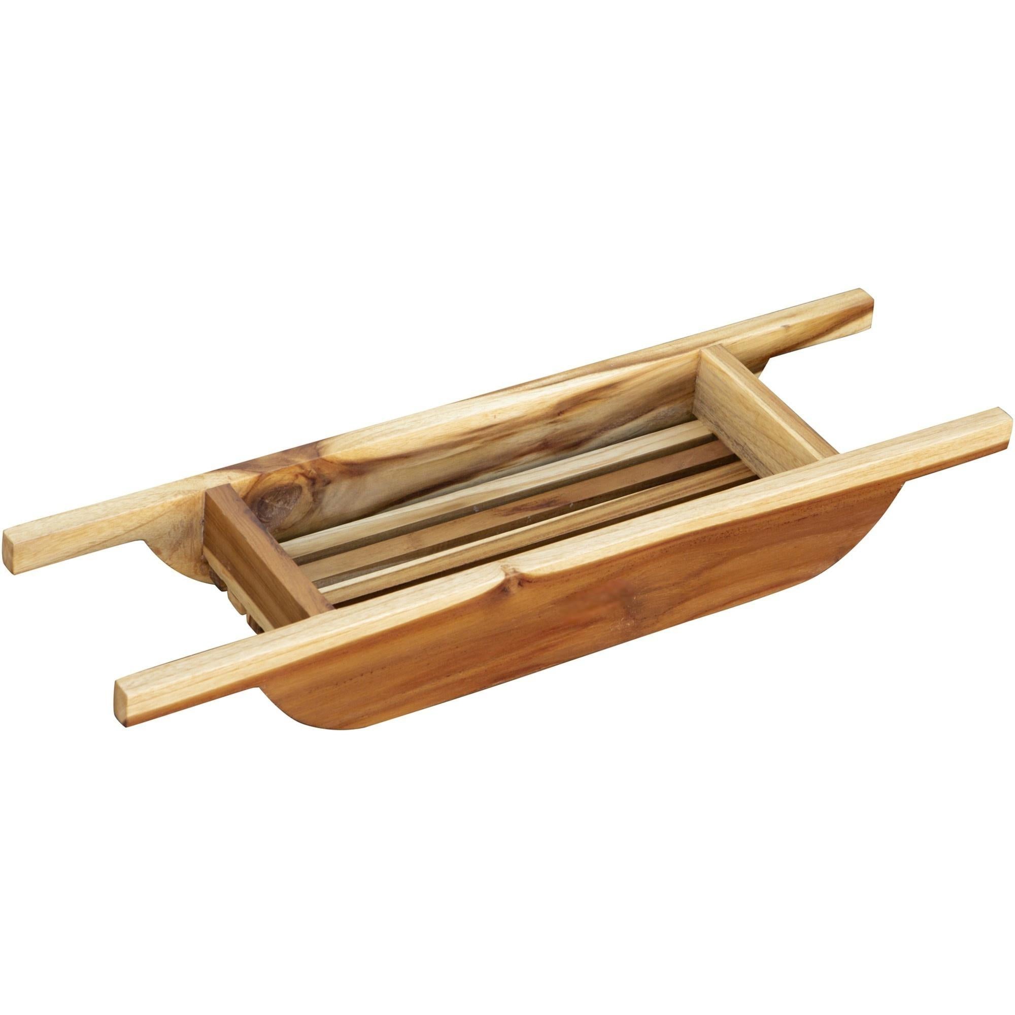 4" X 30" Natural Teak Over Tub Rectangular Bath Caddy Shelf