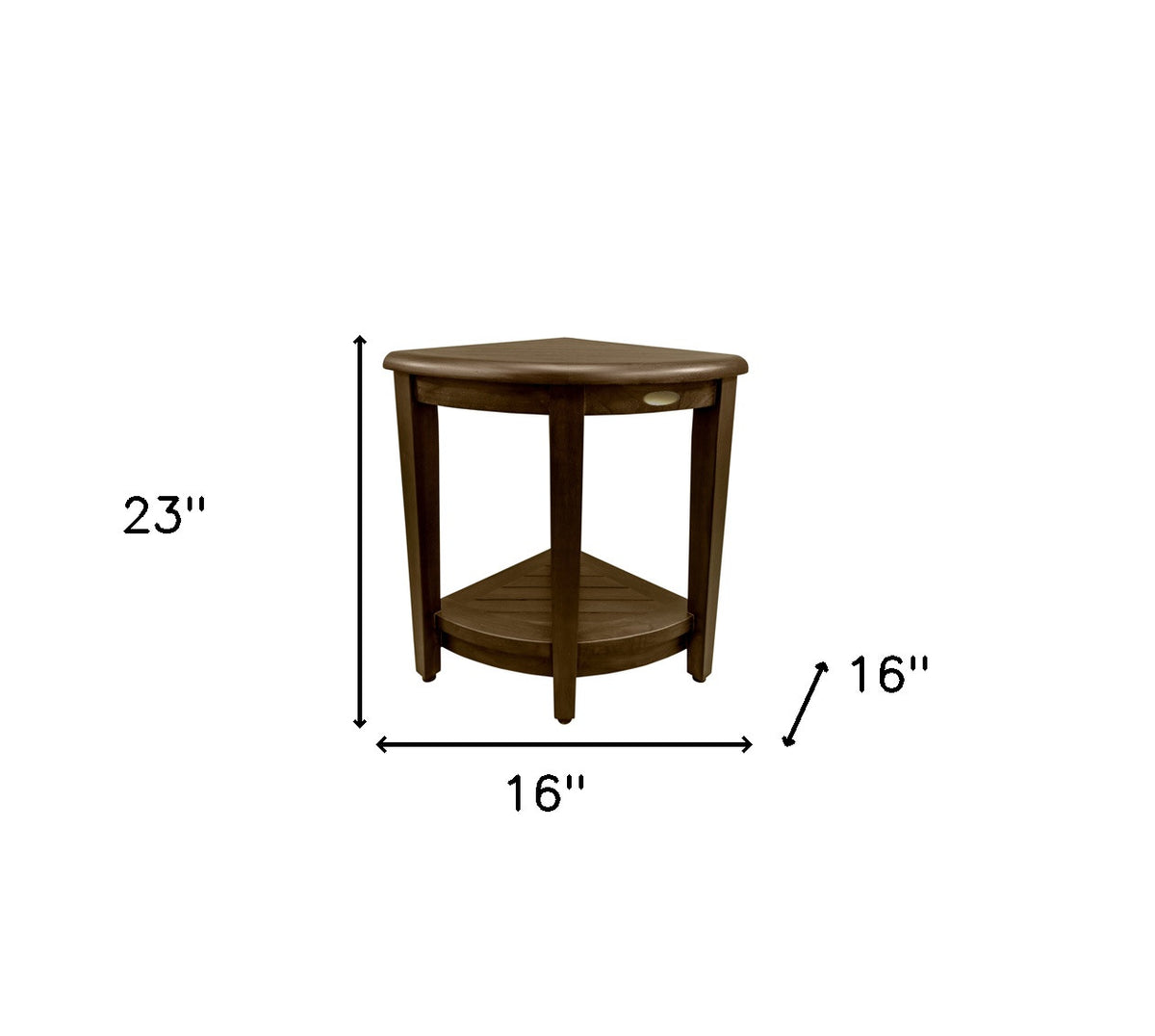 Curvilinear Dark Brown Teak 18" Corner Shower Bench With Shelf