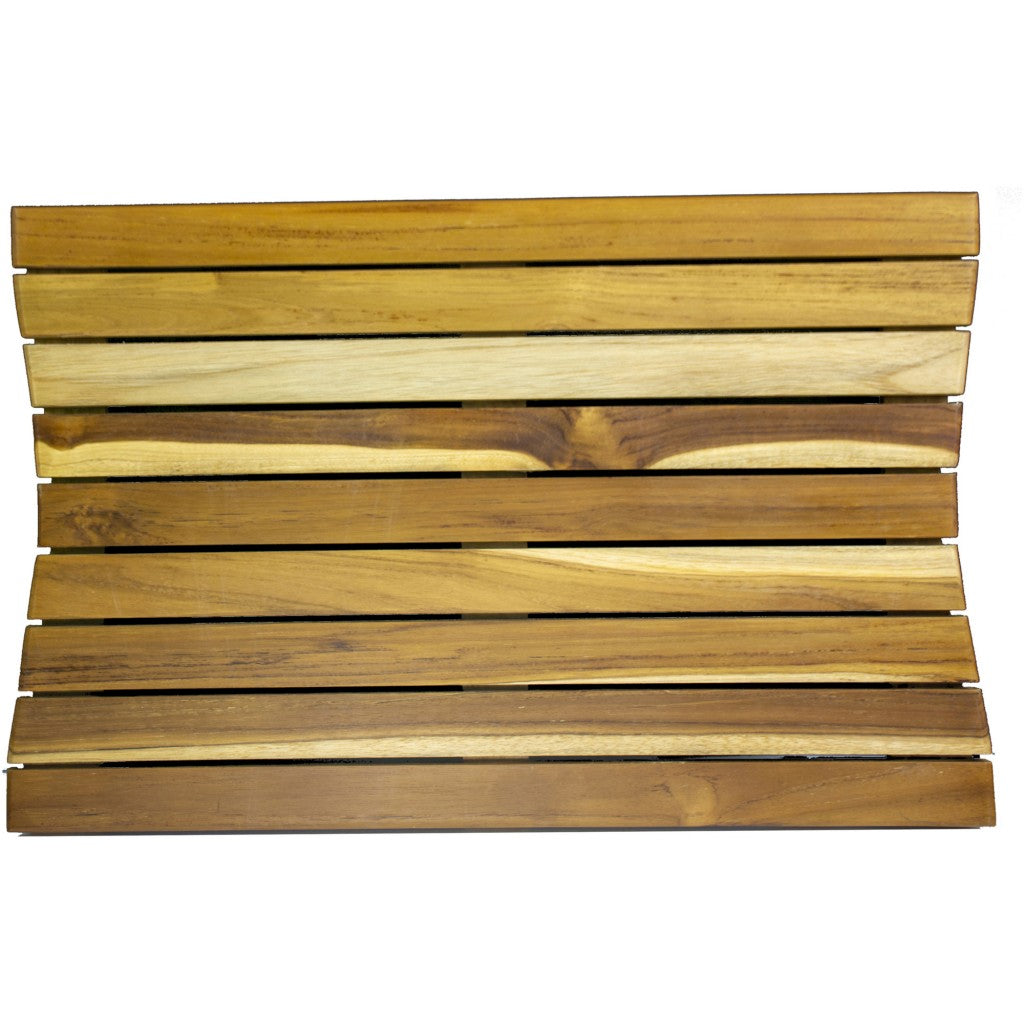 23" Brown Teak Slat Non Slip Bath Mat
