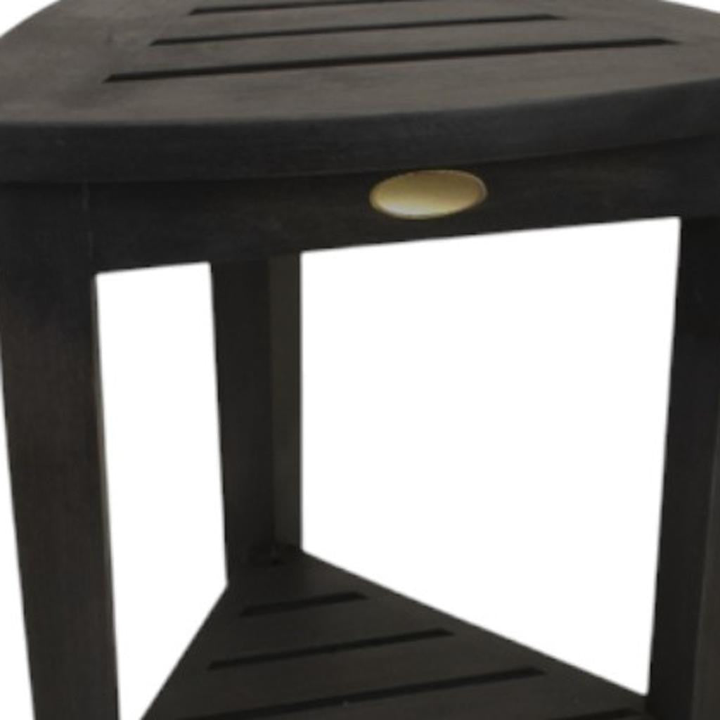Mod Gray Teak 18" Curvilinear Corner Shower Bench With Shelf