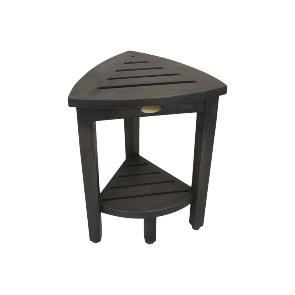 Mod Gray Teak 18" Curvilinear Corner Shower Bench With Shelf