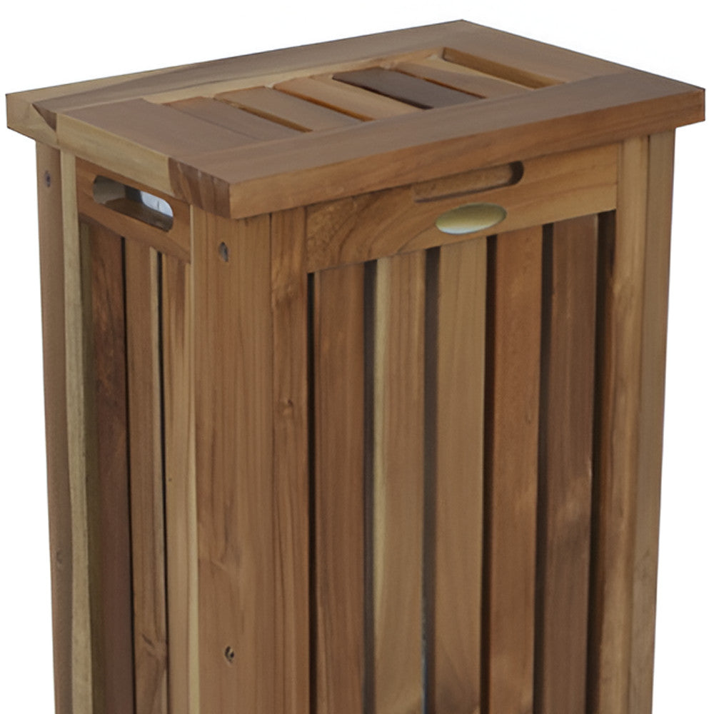 24" Brown Solid Wood Laundry Hamper With Lid