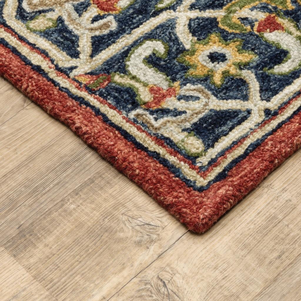 8' Red And Green Wool Hand Tufted Runner Rug