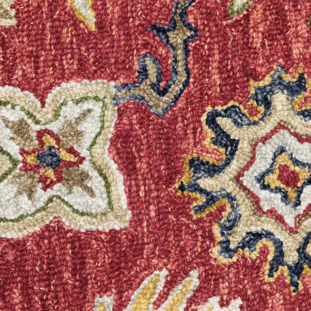 8' Red And Green Wool Hand Tufted Runner Rug