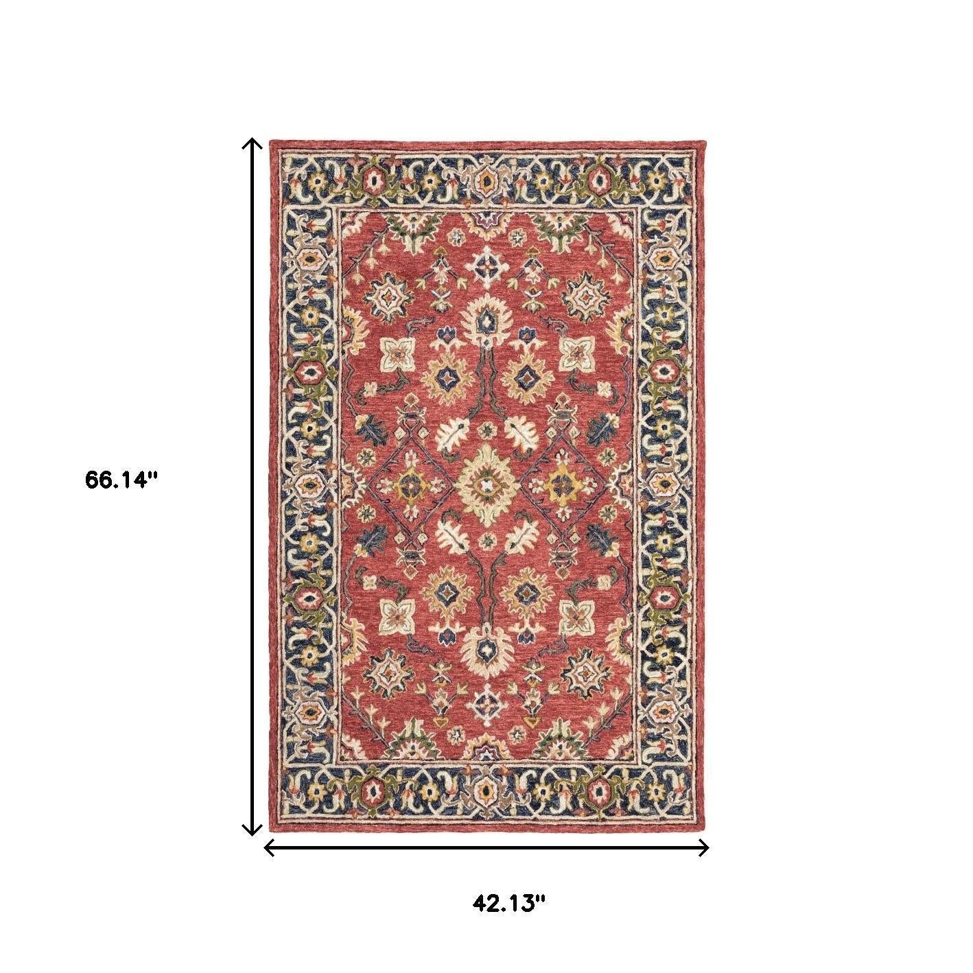 4' X 6' Red And Blue Bohemian Area Rug