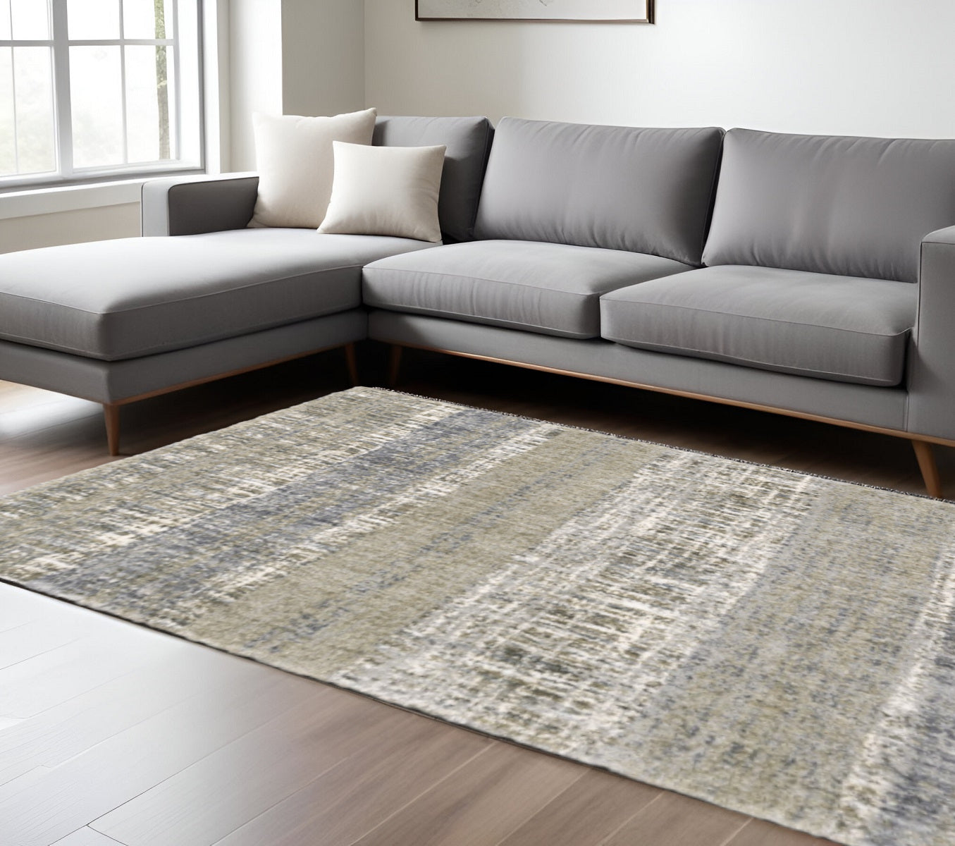 9' X 12' Grey And Ivory Abstract Lines Area Rug