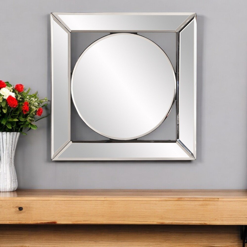 12" Round in Square Glass Framed Accent Mirror