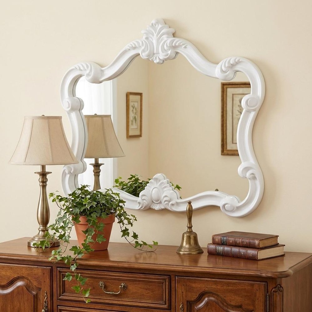 28" White Baroque Framed Accent Mirror