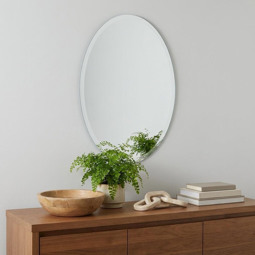 28" Gray Round Unframed Accent Mirror