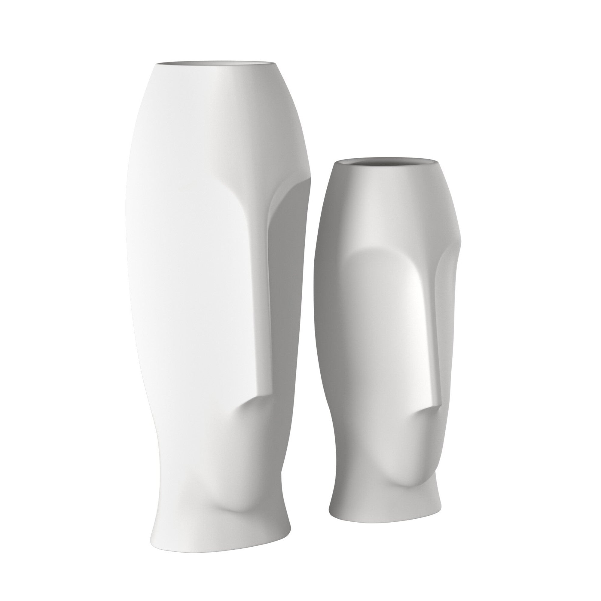 Set of Two Ceramic White Cylinder Table Vases