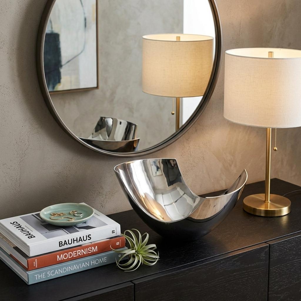 17" Silver Aluminum Modern Abstract Centerpiece Bowl