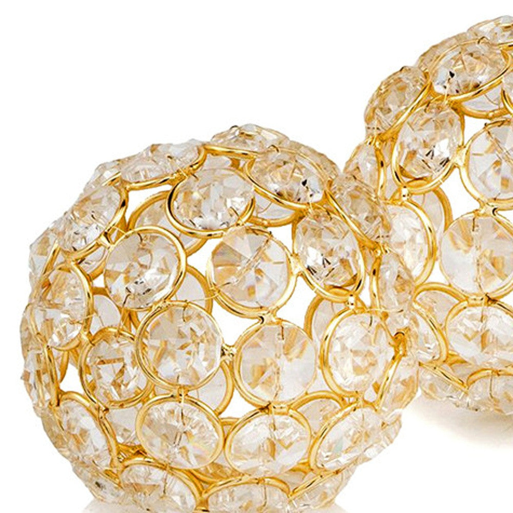 Set Of 2  3" Polished Spheres In Brilliant Shiny Luster Finished And Golden Frame