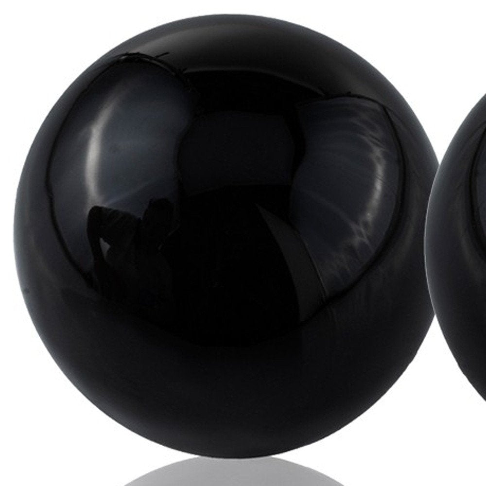 Set of Two Silver Buffed Aluminum Decorative Orb Tabletop Sculpture