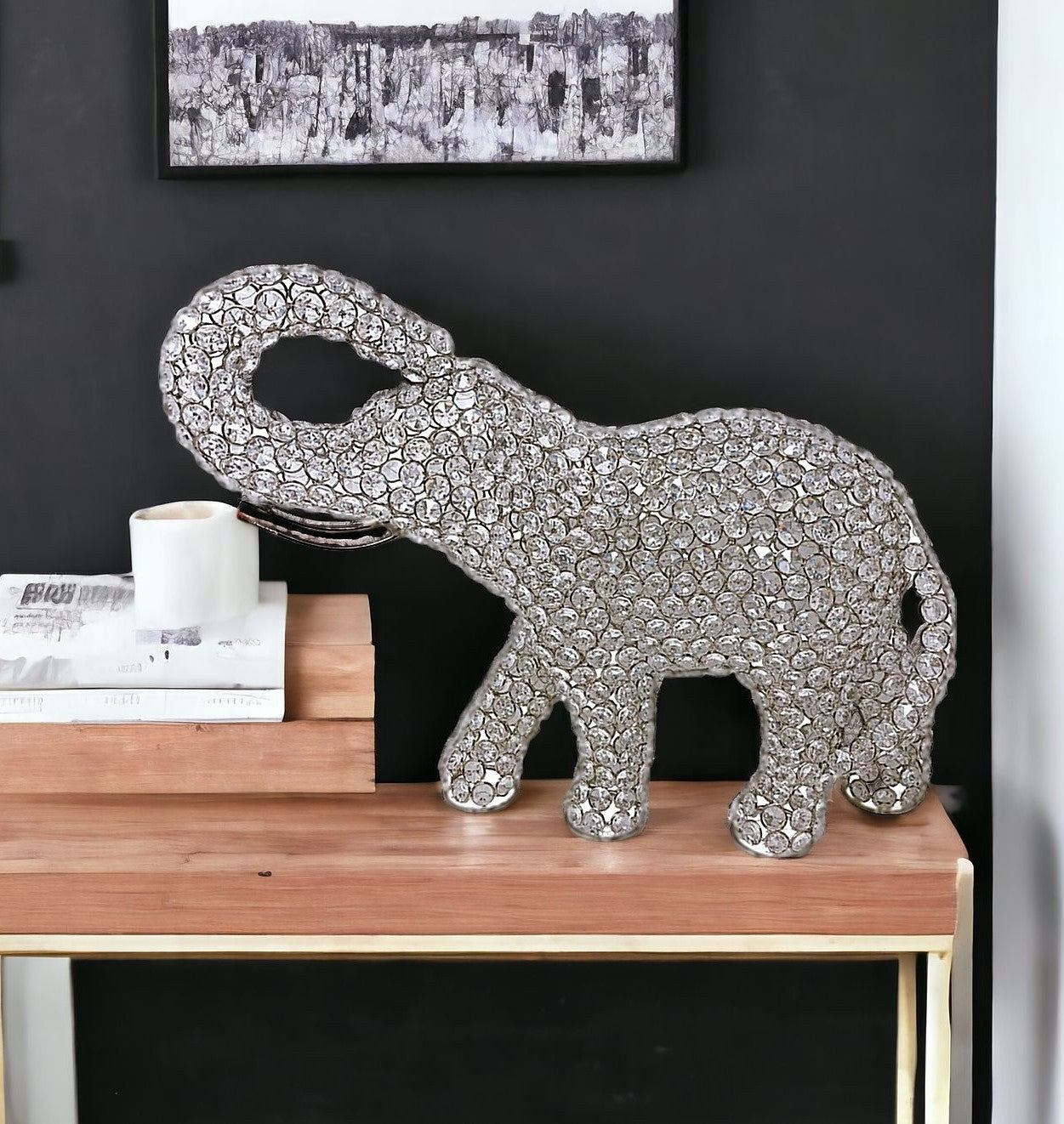 Silver And Faux Crystal Elephant Sculpture