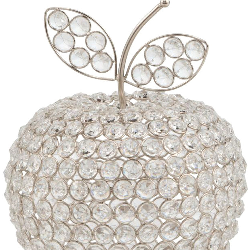 11" Silver and Clear Faux Crystal Decorative Apple Tabletop Sculpture