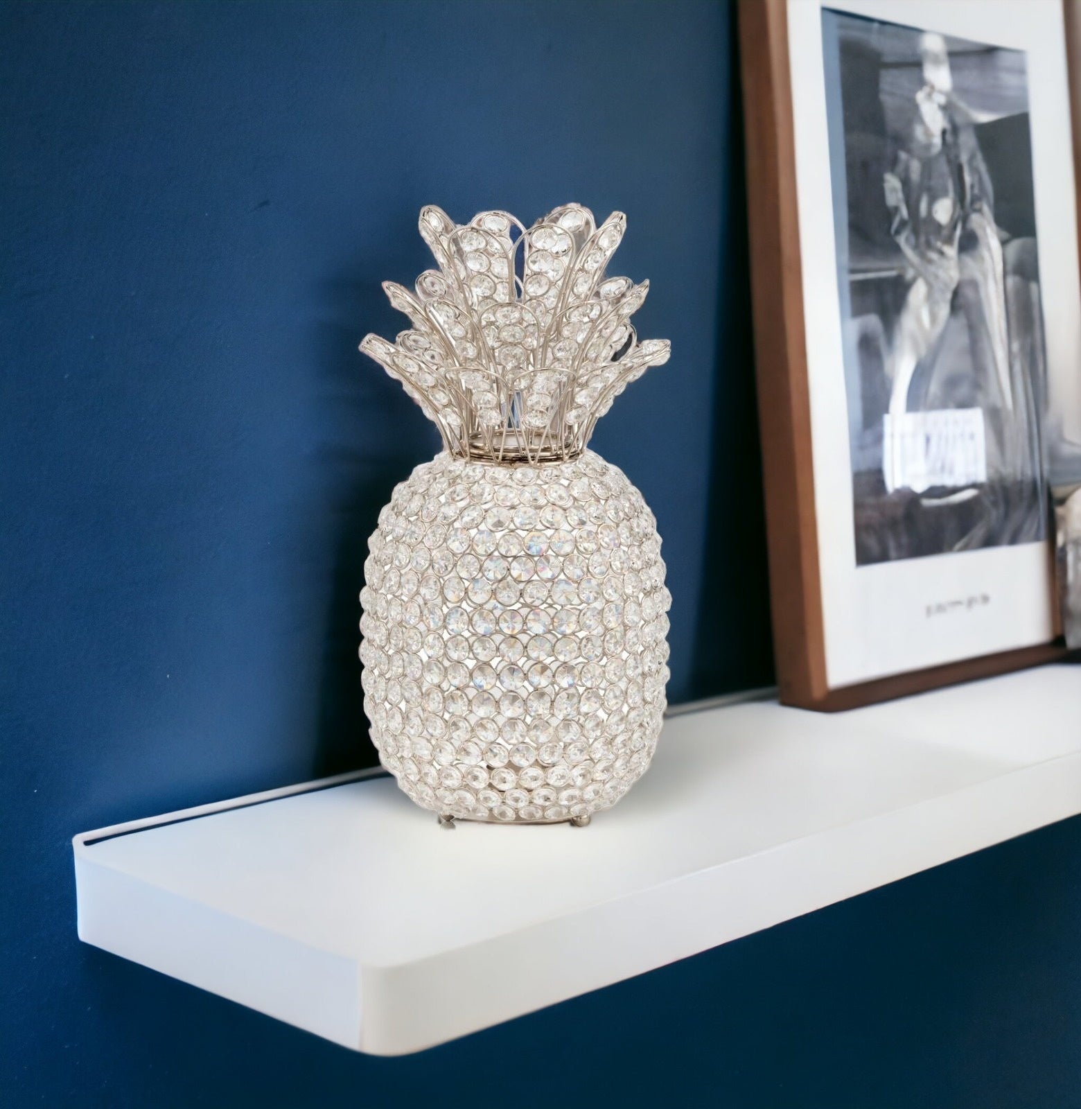 15" Silver Faux Crystal Decorative Pineapple