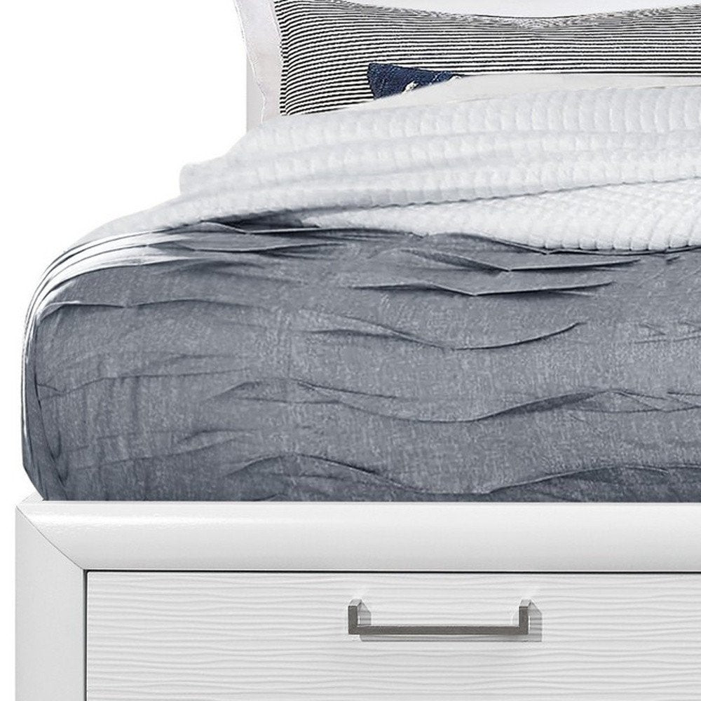 White Solid Wood Lighted Full Bed Frame With Drawers