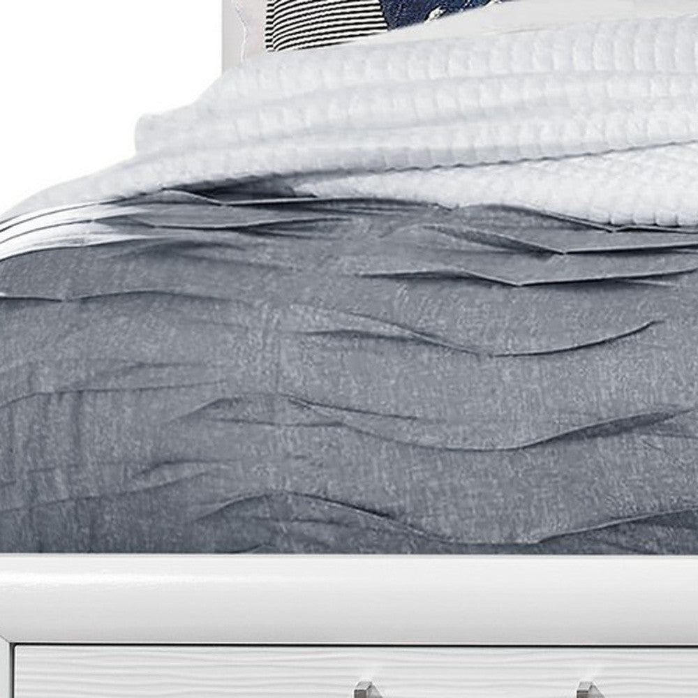 White Solid Wood Lighted King Bed Frame With Drawers